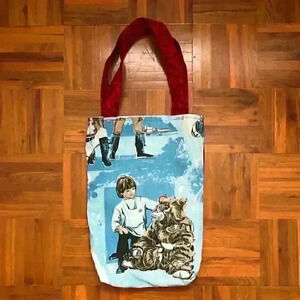 VTG linens upcycled handmade #galactica lined bookbag library bag